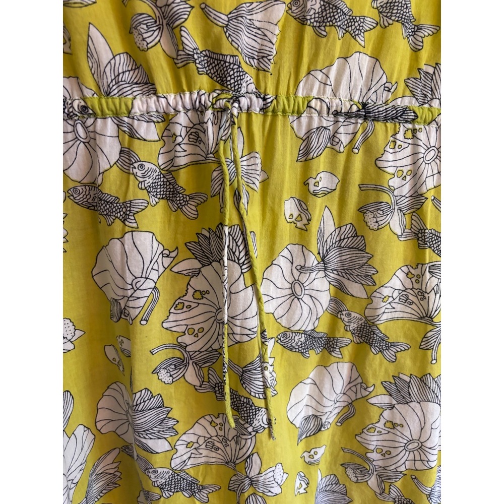 Gretchen Scott Beach Cover Up Large Chartreuse Fish Floral Cotton Tunic Dress - Picture 5 of 13